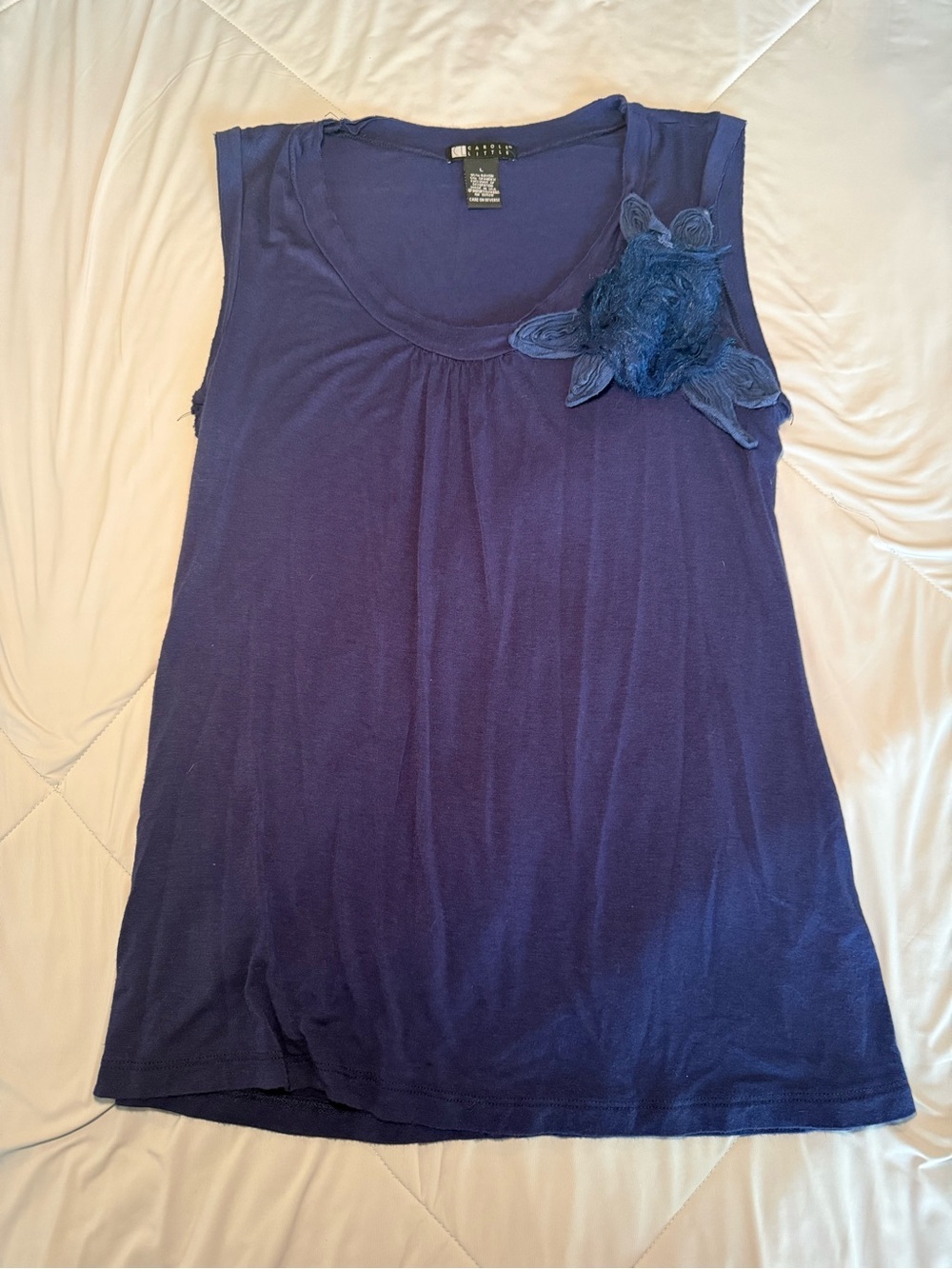 Carole Little Sleeveless Navy Blue Floral Appliqué Women's Tank Top